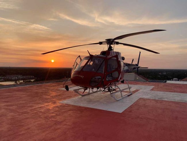 FireFlight's crew posted an image of the emergency helicopter after it delivered the patient from the roof of Halifax hospital in Daytona Beach Tuesday evening. 