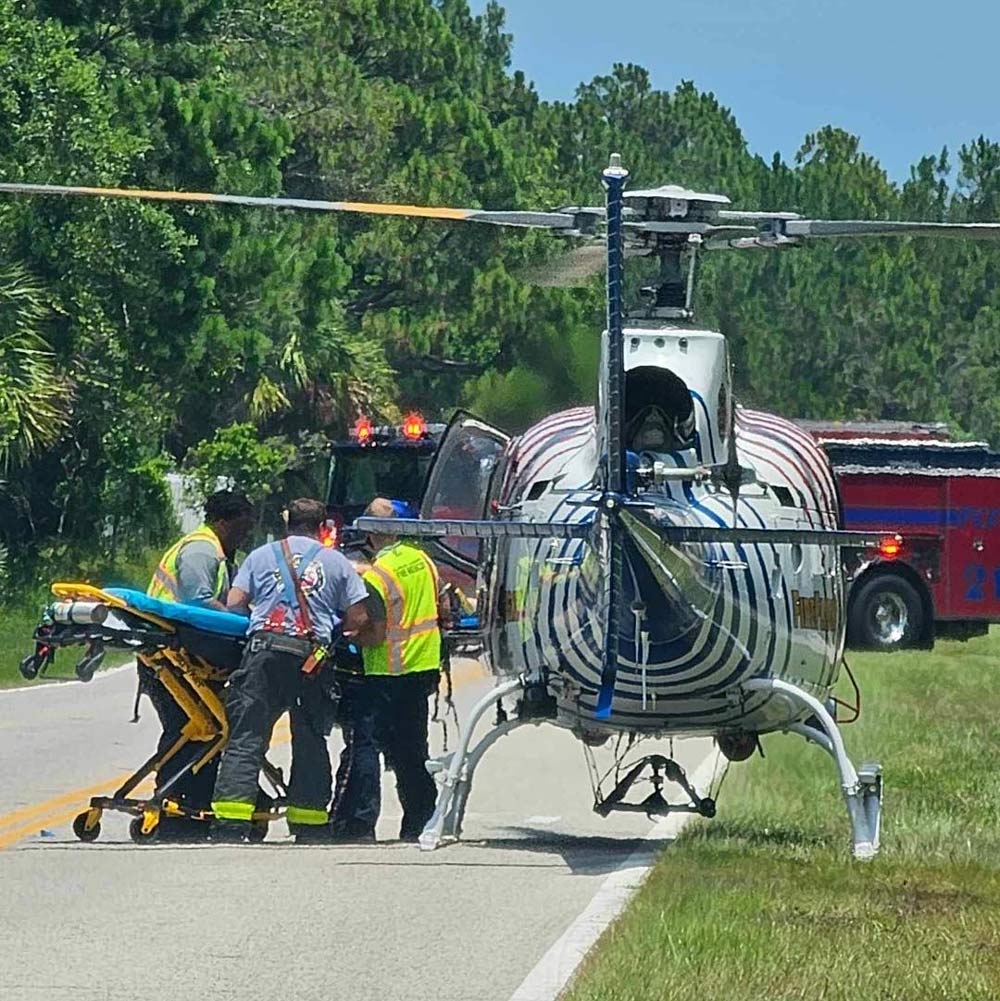 Flagler County FireFlight landed on Whiteview Parkway to take a trauma patients to Halifax hospital in Daytona Beach. (Palm Coast Fire Department)