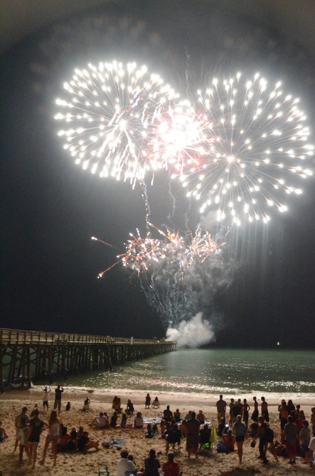 The Flagler Beach Pier may experience a few changes, but the July 4 fireworks are eternal. (© FlaglerLive) 