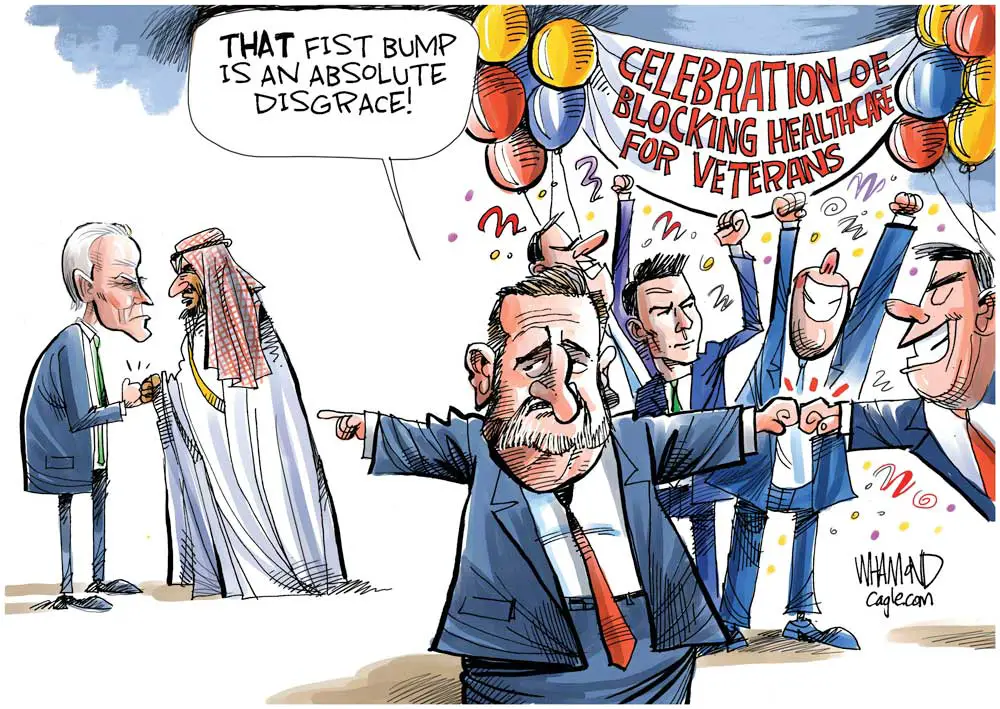 The disgraceful fist bump by Dave Whamond, Canada, PoliticalCartoons.com