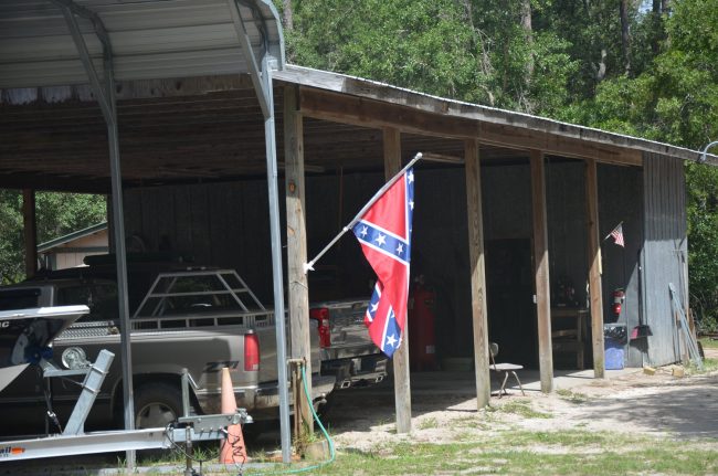 The flag as it hung at the barn this morning. (© FlaglerLive)