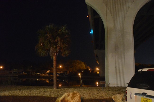 The man jumped off the south side of the Flagler Beach bridge. Click on the image for larger view. (© FlaglerLive)