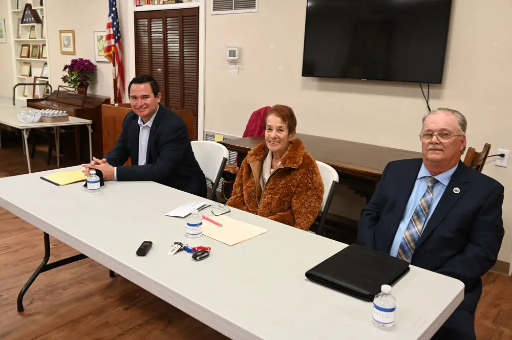 The three candidates for the two seats in the March 8 Flagler Beach election for City Commission. From left, newcomer James Sherman, incumbent Jane Mealy, first elected in 2016, and incumbent Rick Belhumeur first elected in 2016. (© FlaglerLive) 
