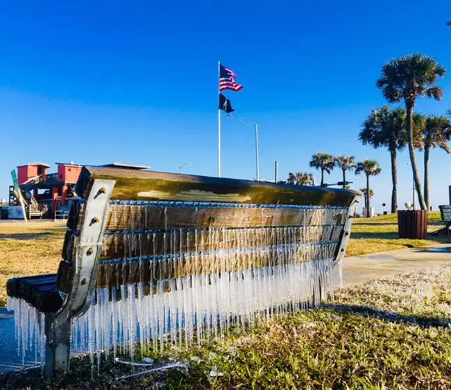 A rather cool image tweeted by the Flagler Beach Police Department illustrating last week's cold blast through the county. 