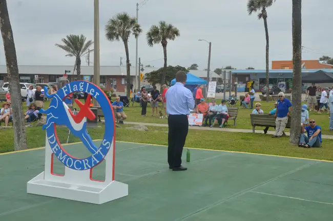 The Rally By the Sea drew fewer people than it had last year on Earth Day, but Flagler Democrats are banking on a blue wave to yield some victories in November. (© FlaglerLive)