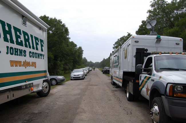 St. Johns County Sheriff's units investigating the murder of Barbara Parchem, whose body was found on the Flagler side of Flagler Estates in late April after she went missing weeks earlier. (St. Johns County Sheriff's Office)