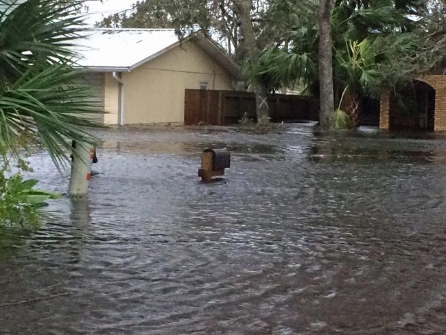 Flooding is severe on South Flagler Avenue in Flagler Beach. (c FlaglerLive)