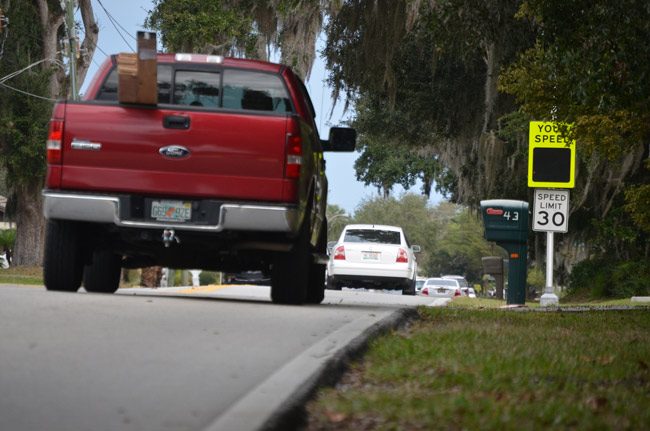 Traffic on Florida Park Drive has been a chronic issue for Palm Coast council members, with proposals that have gone nowhere many times over. Council members want a change. (© FlaglerLive)