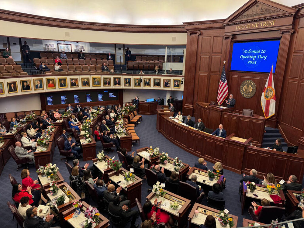 Senators gather in their chamber for the opening day of session on March 4, 2025. (Photo by Jay Waagmeester/Florida Phoenix)