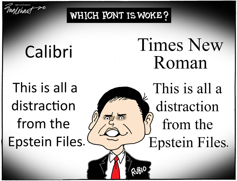 Marco Rubio Changes Fonts by Bob Englehart, PoliticalCartoons.com