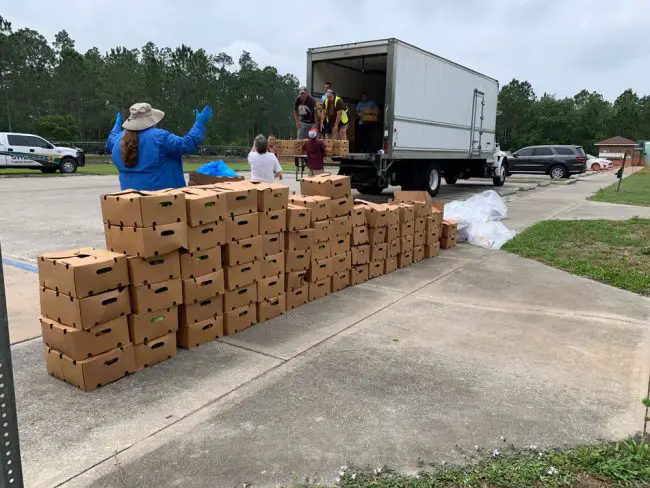The food drop at the Hidden Trails Community Center on Tuesday. (FCSO)