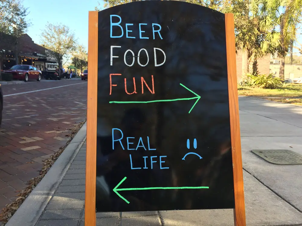 Taking a creative approach that lessens the emphasis on code rules while maintaining an emphasis on public health, Palm Coast wants to see many signs like this reviving its restaurant sector starting Monday. (© FlaglerLive)