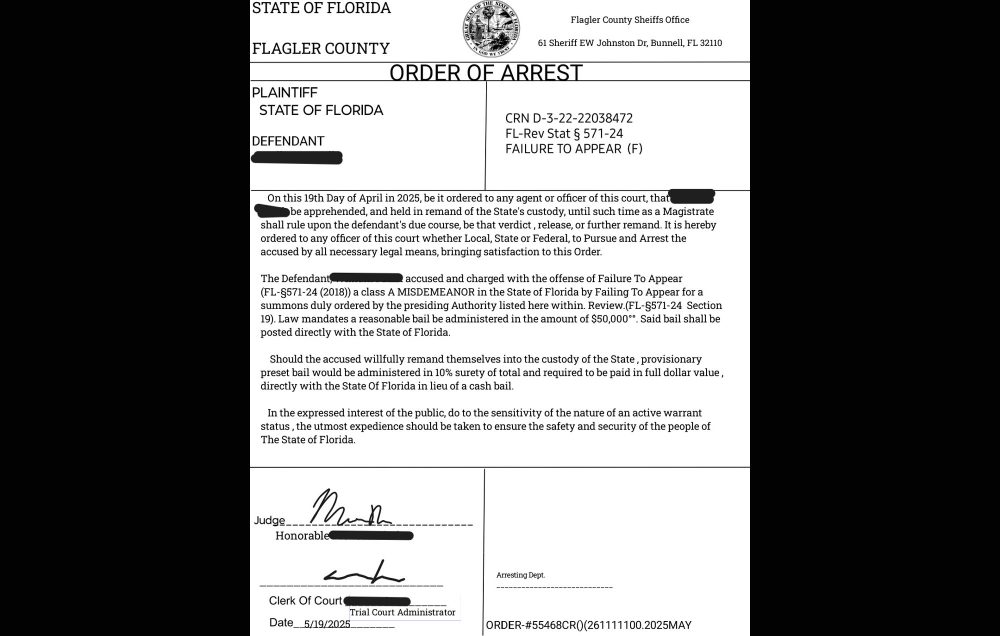 A forged arrest warrant (FCSO) (Click on the image for larger view.)