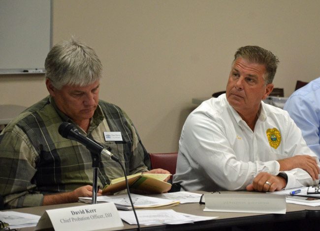 Bunnell Police Chief Tom Foster, right, takes over as acting manager for Dan Davis, left, who was fired earlier this week, as the city commission prepares to hire what will be its third manager in five years. (© FlaglerLive)