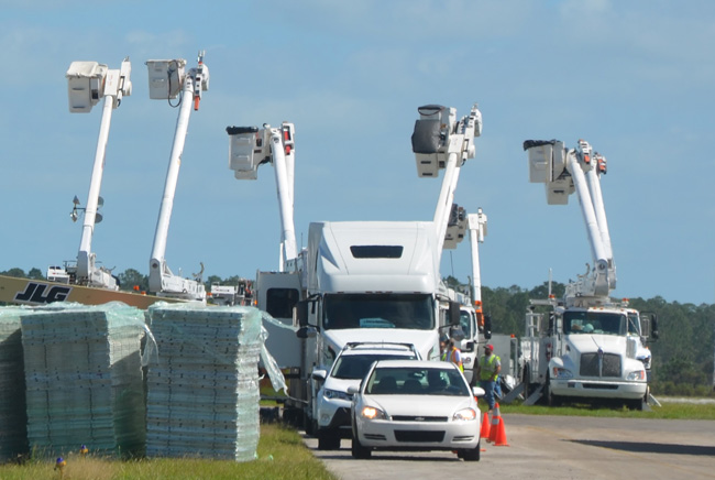 What you did not see in Flagler this year: FPL's staging area at the Flagler County Airport last year, after Hurricane Matthew, when FPL's operation transformed a large section of airport grounds into a small city for line workers. There was no such staging ground in Flagler this time. (c FlaglerLive)