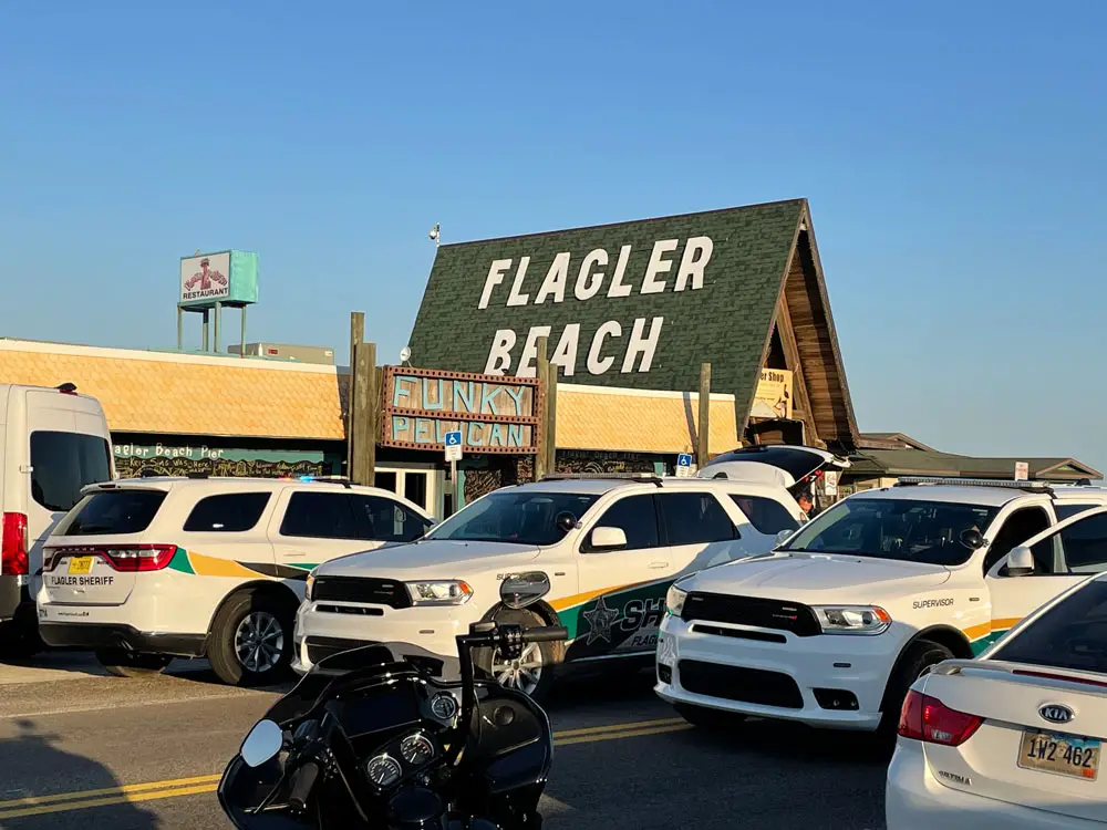 The scene outside the Funky pelican in Flagler Beach this evening. (© FlaglerLive)
