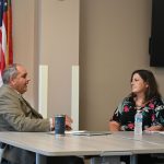 School Board Chair Will Furry in an orientation session with Janie Ruddy, after her election to the board but before she was seated, last October. The two are at polar opposites when it comes to vouchers. (© FlaglerLive)