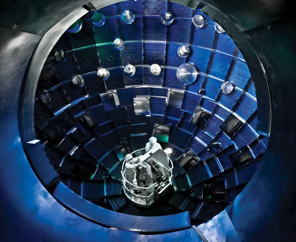 The target chamber at the National Ignition Facility has been the site of a number of breakthroughs in fusion physics. U.S. Department of Energy/Lawrence Livermore National Laboratory