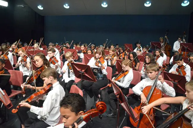 The Flagler Youth Orchestra's five ensembles, some 370 students in all, are all performing in the Strings Around the World concert this evening at the Flagler Auditorium. See below for details. (© FlaglerLive)