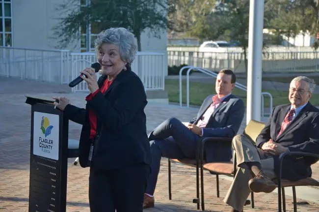 'I just want you to know that I love you,' Clerk of Court Gail Wadsworth told an assembly of well-wishers at her farewell ceremony this afternoon on the plaza of the Flagler County Courthouse, also known as the Kim Hammond Justice Center. (© FlaglerLive)