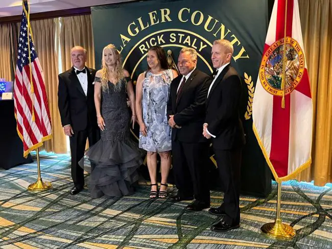 Florida House Speaker Paul Renner and State Attorney R.J. Larizza were among the honored guests. Pictured (L to R) Sheriff Staly, Debbie Staly, Mrs. Larizza, State Attorney RJ Larizza and FL House Speaker Renner. (FCSO)