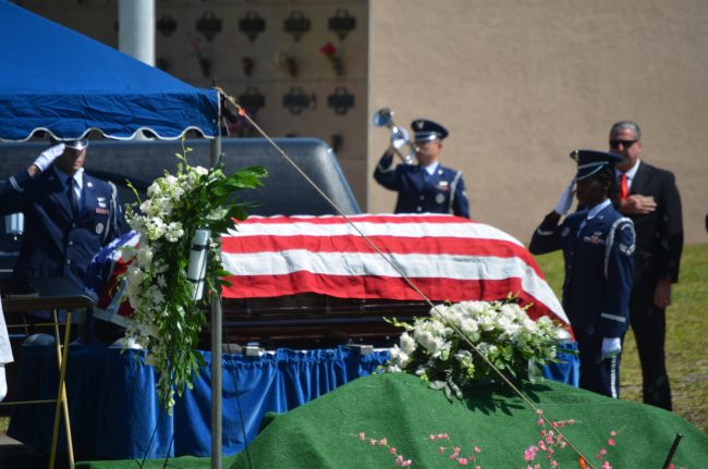 Military honors during the burial ceremony this morning. Click on the image for larger view. (© FlaglerLive)