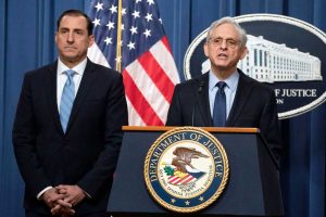 Attorney General Merrick Garland, right, announces his appointment of a special counsel to investigate handling of classified materials in Joe Biden’s possession.