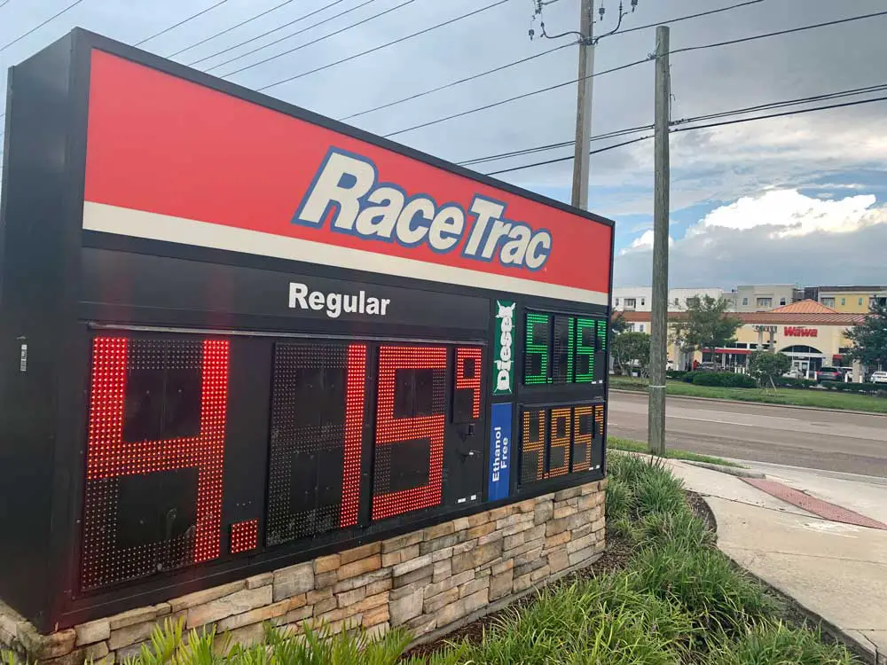 Has the storm passed? Prices at a gas station in Orlando Sunday. (© FlaglerLive)