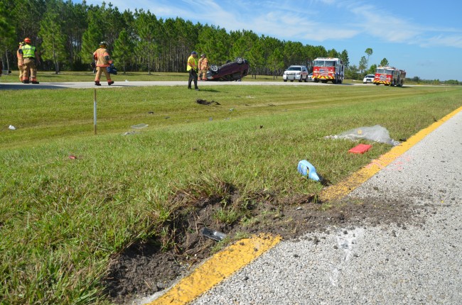 The initial gash in the median. Picture facing north, from northbound lanes. (c FlaglerLive)