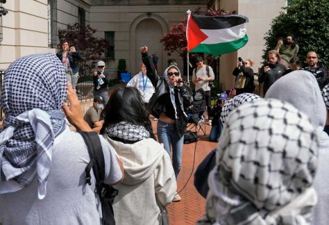 Columbia University students express their solidarity with Palestinians at a protest on April 30, 2024.