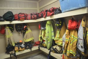 One of the improvements at the Bunnell station is a separate room for the gear, to avoid it collecting cancer-causing exhaust fumes. Click on the image for larger view. (© FlaglerLive)