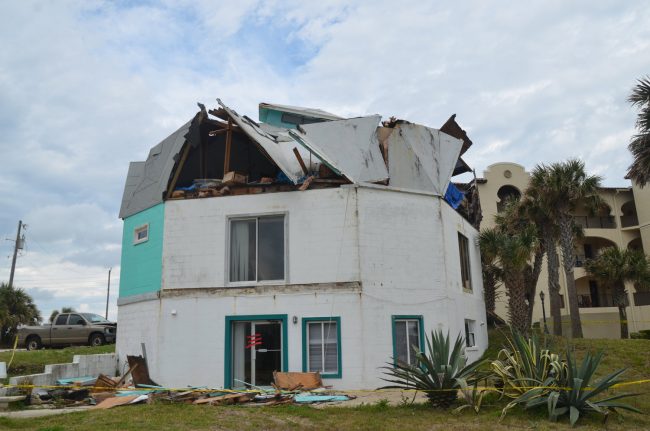 The owner says a 'microburst' took out the dome, but a weather specialist at Flagler County Emergency Management says no severe weather was reported in the area at the time of the incident. Click on the image for larger view. (© FlaglerLive)