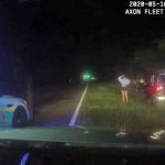 The girl complying with deputies' commands as she stepped away from the Jeep she had sped through various areas of Palm Coast's P Section early this morning. (FCSO)