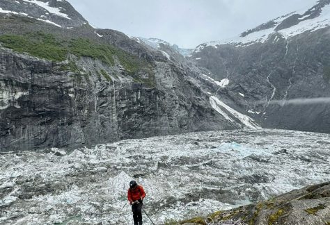 U.S. Geological Survey staff check monitoring equipment in Suicide Basin in June 2025. By August, the basin had filled with meltwater. Jeff Conaway/U.S. Geological Survey