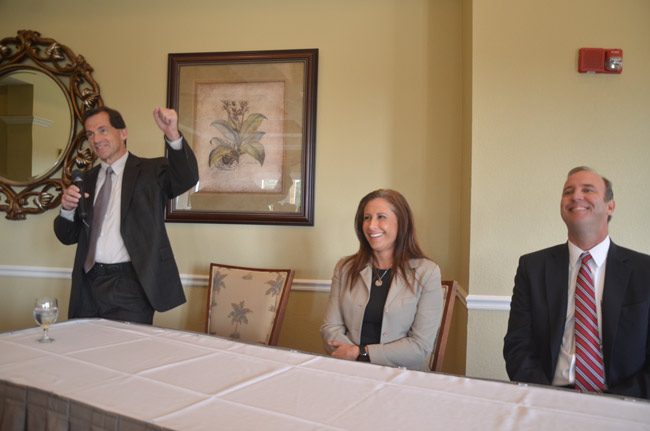 'Go Penguins,' Circuit Judge Dennis Craig said during his introduction (to echo an audience member), a reference to Pittsburgh, where he was born and raised, and  first practiced law for 11 years. He spoke this morning alongside County Judge Melissa Moore-Stens and Circuit Judge R. Lee Smith at a Common Grounds forum organized by the Flagler County Chamber of Commerce. (© FlaglerLive)