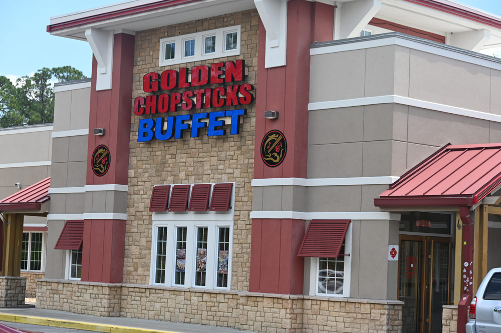 The Golden Chopsticks Buffet on Palm Coast's Cypress Edge Drive was open again today. (© FlaglerLive)
