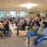 A hearing before the Planning Board on the proposed development for the disused Matanzas golf course drew some 70 people Wednesday evening at the Palm Coast Community Center, far fewer than the city had prepared for. (© FlaglerLive)