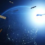 This rendering shows satellites orbiting Earth.