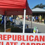 A GOP tent at the Palm Coast Community Center, an early voting location until Oct. 31. (© FlaglerLive)