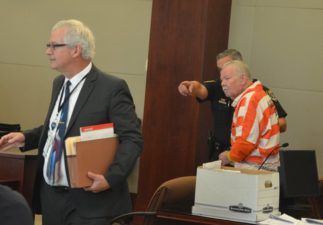 Bobby Earl Gore, right, in court in August, with his attorney, Ray Warren. (© FlaglerLive)