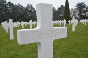 A gravestone at the normandy cemetery at Colleville-Sur-Mer, above Omaha Beach. Click on the image for larger view. (c FlaglerLive)