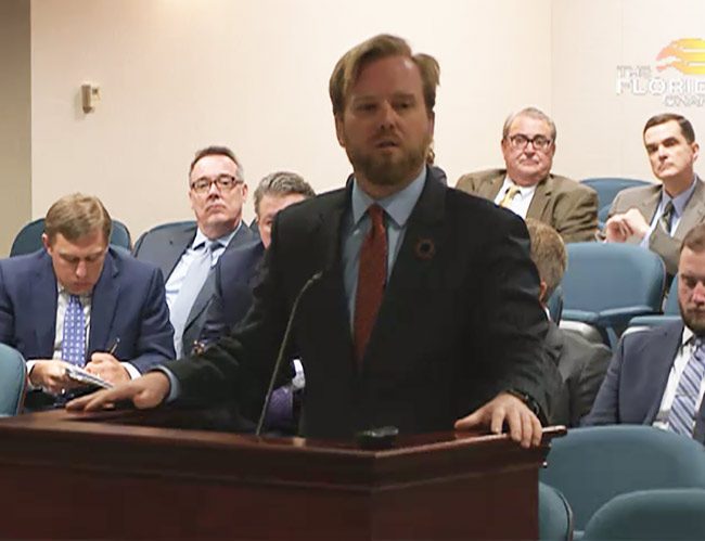 Hillsborough County Republican Rep. J.W. Grant speaking for his vacation-rental bill today before a subcommittee. (Florida Channel)
