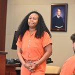Shantana Grayson preparing to testify today in court. (© FlaglerLive)
