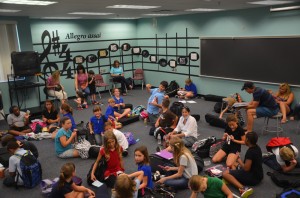 Students waiting for their rehearsal in the Green Room today at Indian Trails. Click on the image for larger view. (© FlaglerLive)