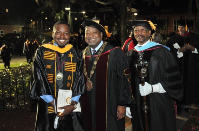 From left, Student Body President Derenzo Thomas, Interim President Hubert Grimes, and College of Education Professor Dr. Walter Fordham. (BCU)