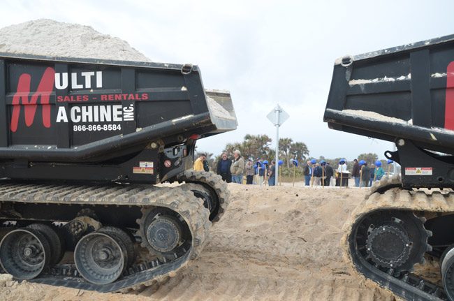 County officials gathered for a groundbreaking on a $25 million dunes-restoration project for some 12 to 15 miles of beach. They gathered at Malacompra Park in the Hammock. (© FlaglerLive)