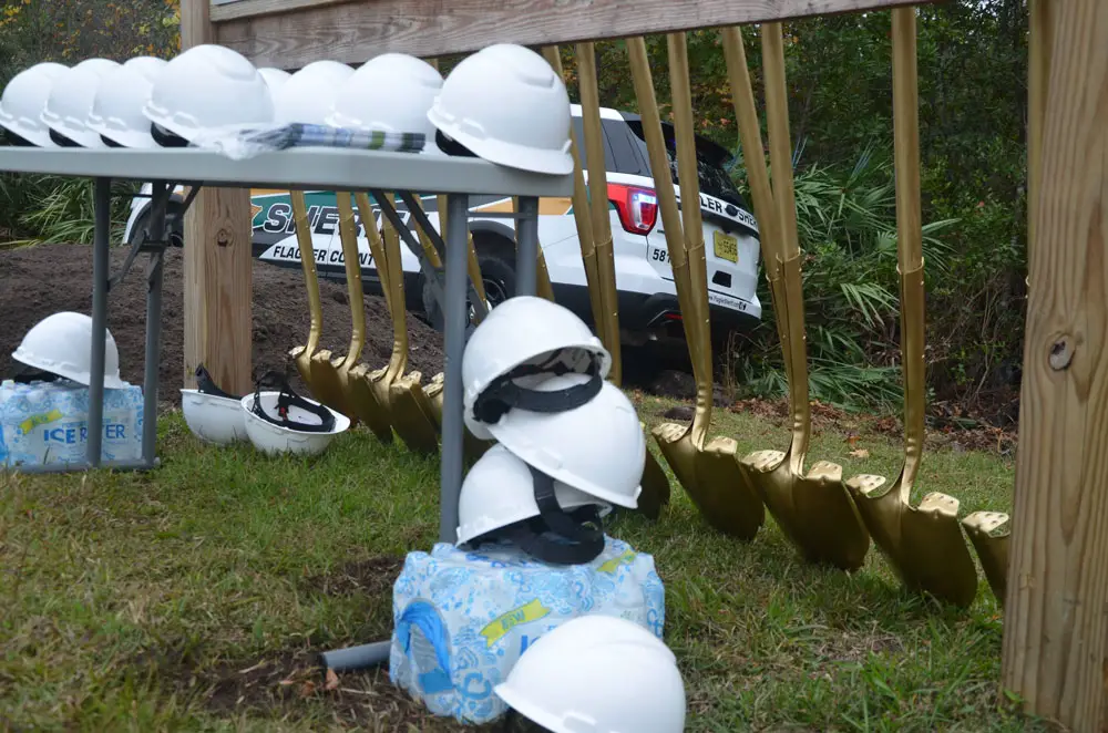 Ready shovels today on the site of what will become the Sheriff's Operations Center in Bunnell, south of the Government Services Building complex. (© FlaglerLive)