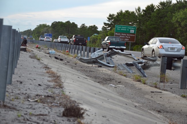 The smashed guardrail. Click on the image for larger view. (© FlaglerLive)