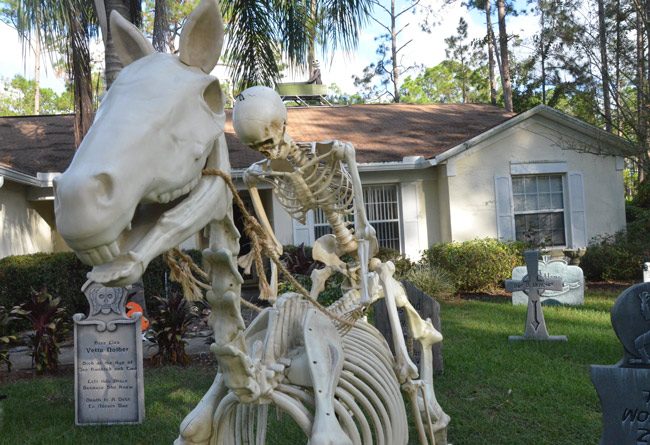 Happy Halloween: the property at 9 Reidsville Drive has long been among the most elaborately fright-worthy for trick or treaters. (© FlaglerLive)