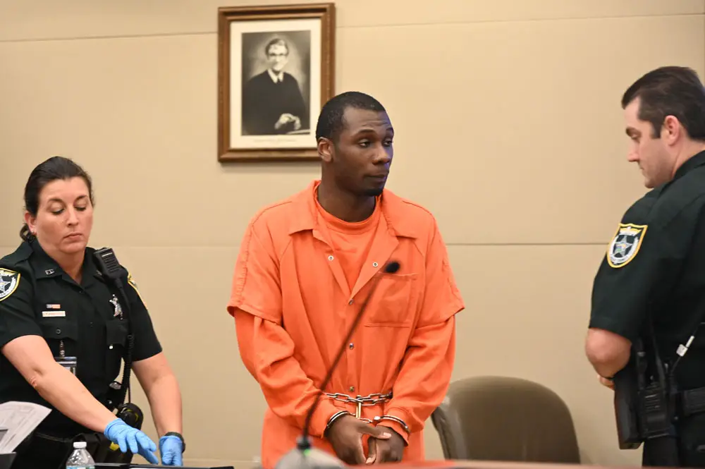 Jevante Hamilton immediately after his sentencing by Circuit Judge Chris France at the Flagler County courthouse this afternoon. (© FlaglerLive)
